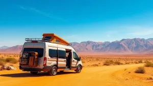 Rent a Camper Van in Morocco | Airport Transfers | Voyage en Camping-Car au Maroc : Itinéraire Agadir – Mirleft – Sidi Ifni Camping-car avec mosquée Hassan II en arrière-plan